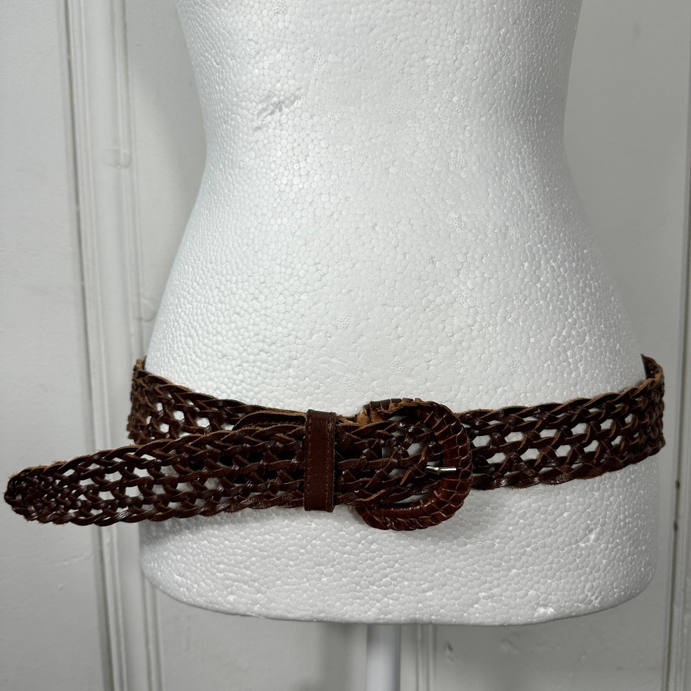 Unbranded Braided Belt Womens L Brown Excellent Genuine Leather Woven Boho